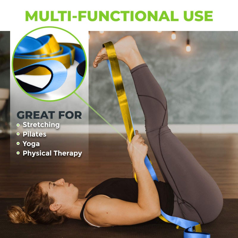 Gradient Fitness Stretching Strap for Physical Therapy, 12 Multi-Loop Stretch Strap 1.5" W x 8' L, Neoprene Handles, Physical Therapy Equipment, Yoga Straps for Stretching, Leg Stretcher, (Blue/Gold) - Image 3